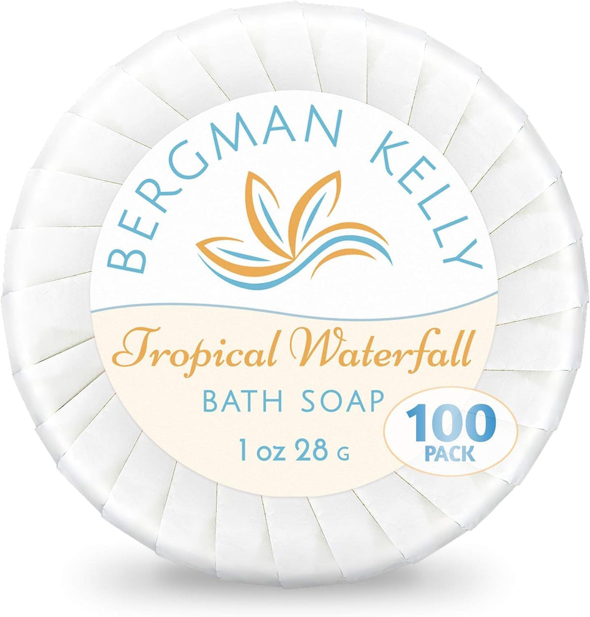 BERGMAN KELLY - Hotel Soap Bars in Bulk - Tropical Waterfall, 1 oz, 100 PK - Small Individually Wrapped Round Soap - Tra