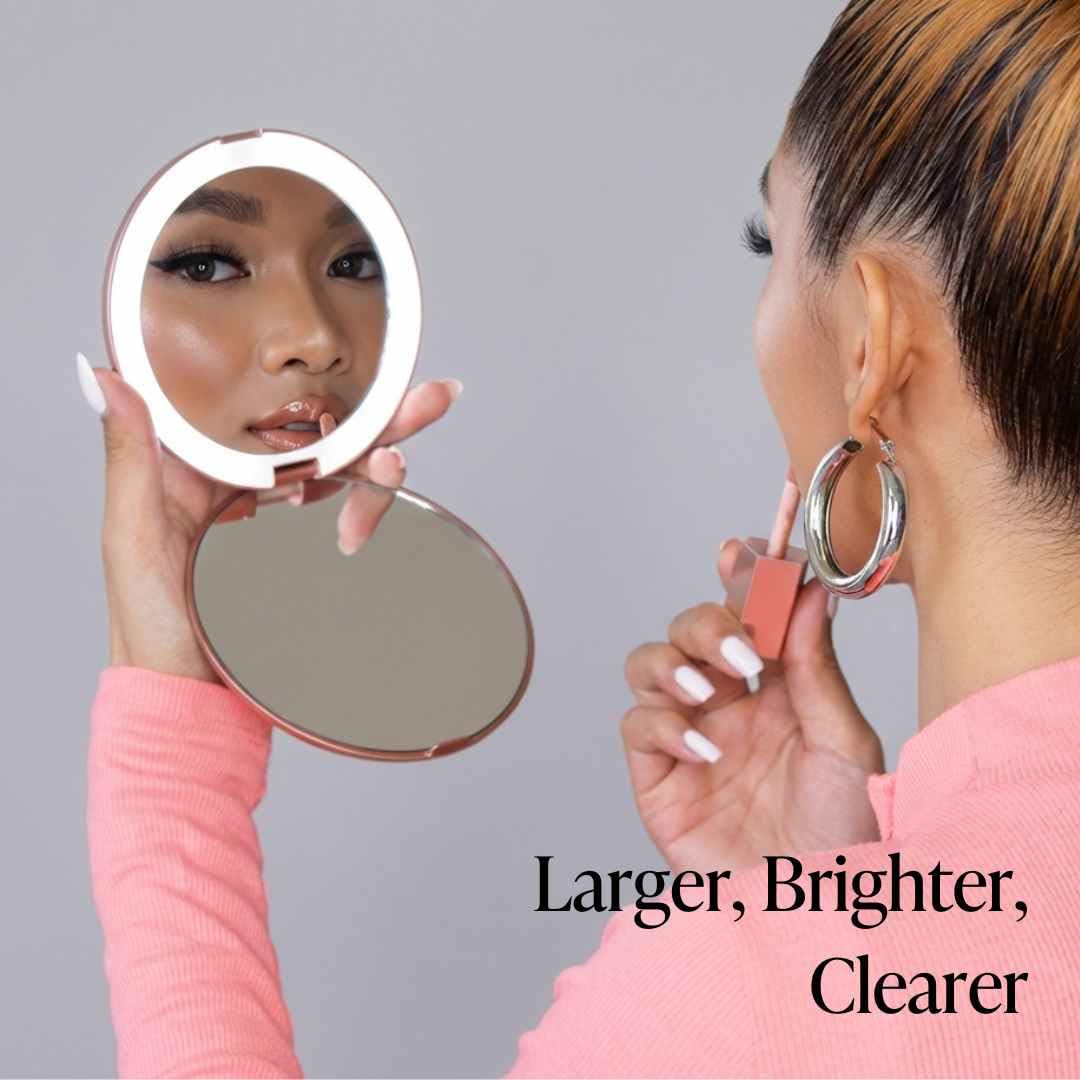 Fancii LED Lighted Travel Makeup Mirror, 1x/10x Magnification - Daylight LED, Compact, Portable, Large 5" Wide Illum