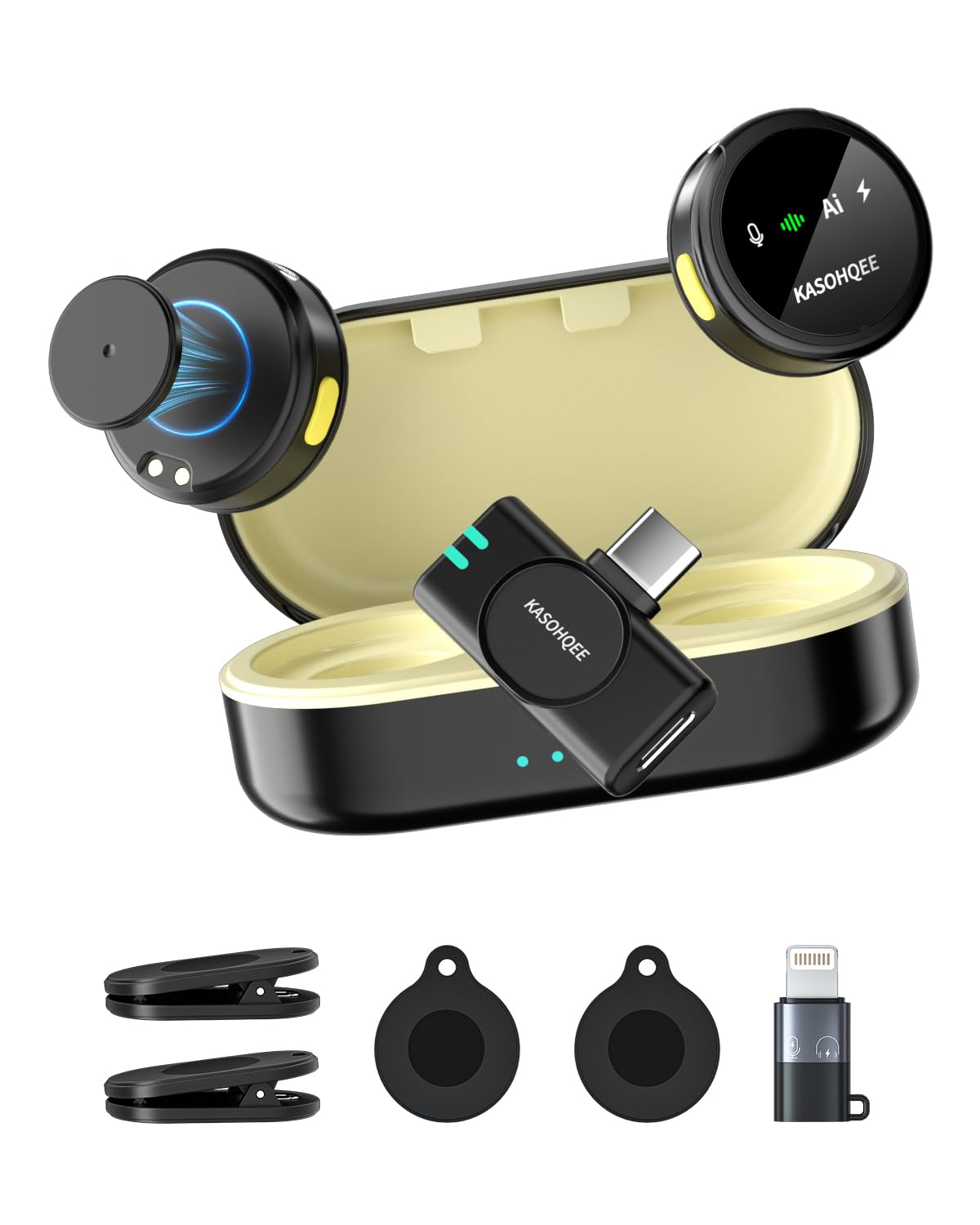 KASOHQEE Wireless Lavalier Microphone for iPhone 17/16/15/14, iPad & Android – product photo (Wireless Lavalier Micropho