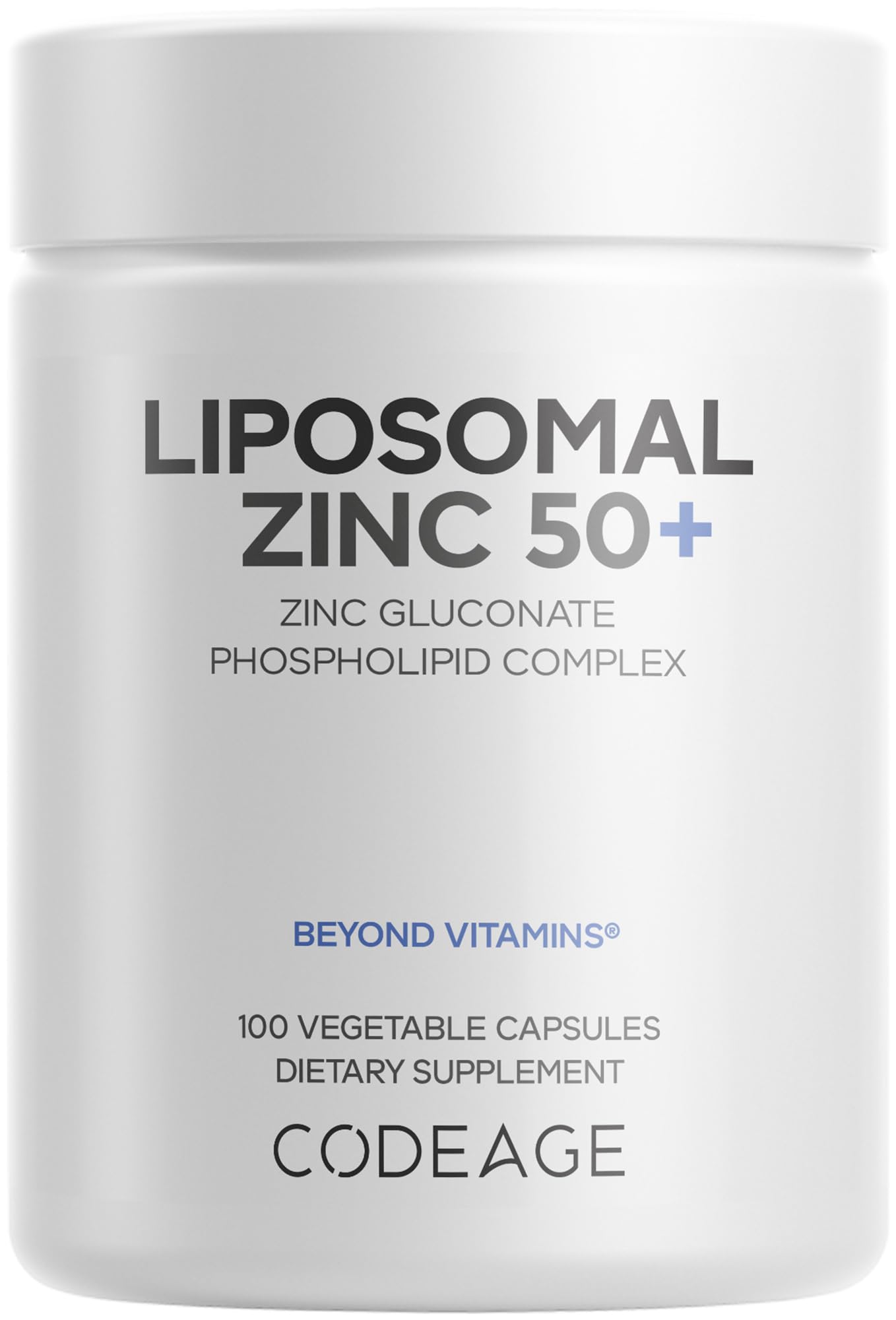 Codeage Liposomal Zinc 50mg, Zinc Gluconate, Vegan, 100 Capsules - Product Imagery