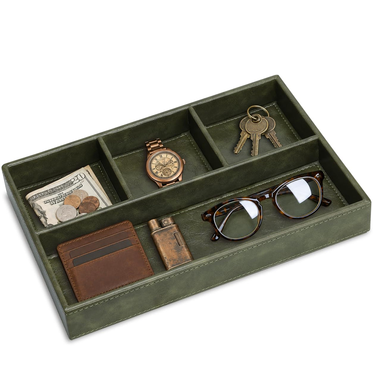 GORESE Valet Tray for Men, Leather Tray EDC Desk Organizer, Olive Green – product photo (Jewelry Trays)
