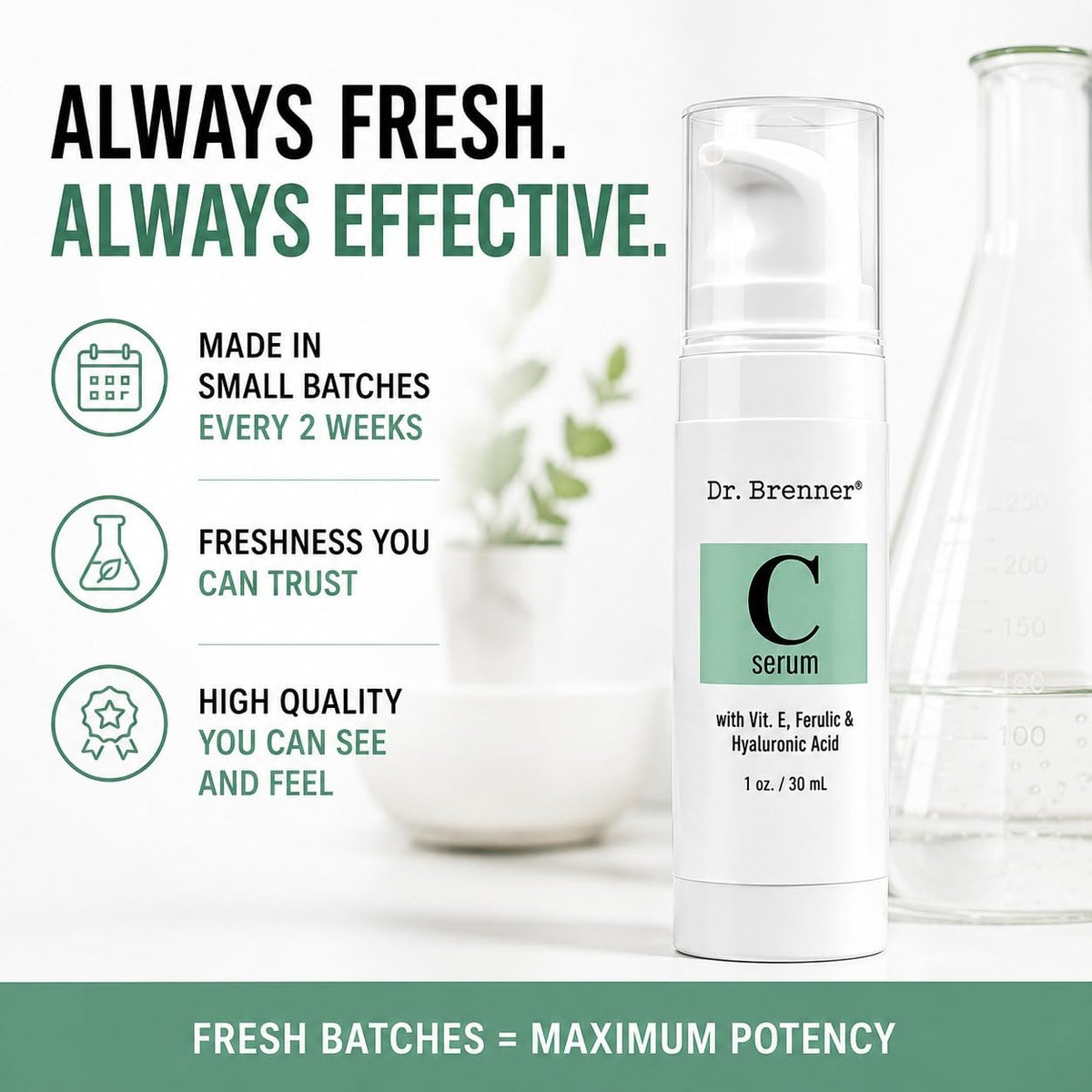 Vitamin C Serum 20% Pure L-Ascorbic Acid, Ferulic Acid, Vitamin E and Hyaluronic Acid for Face and Eyes Natural Anti Agi