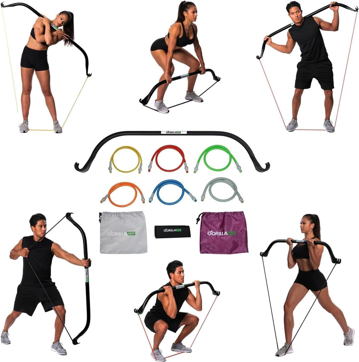 Gorilla Bow Lite All-in-One Home Gym System, Portable Resistance Band Bar for Strength Training, HIIT & Full Body Workou