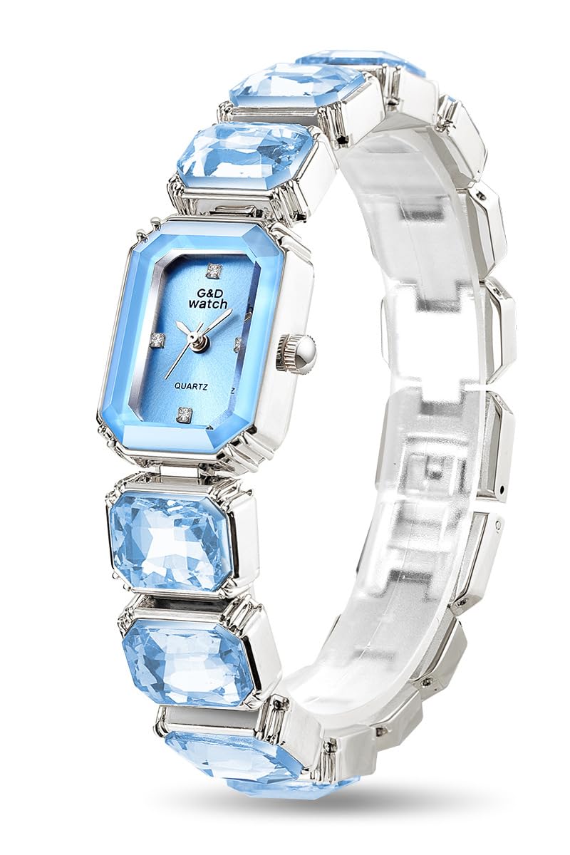 FANMIS Women’s Luxury Crystal Bangle Watch-Gemstone Bracelet Design Wristwatch Diamond Gold Plated Rectangle Watches,Fas