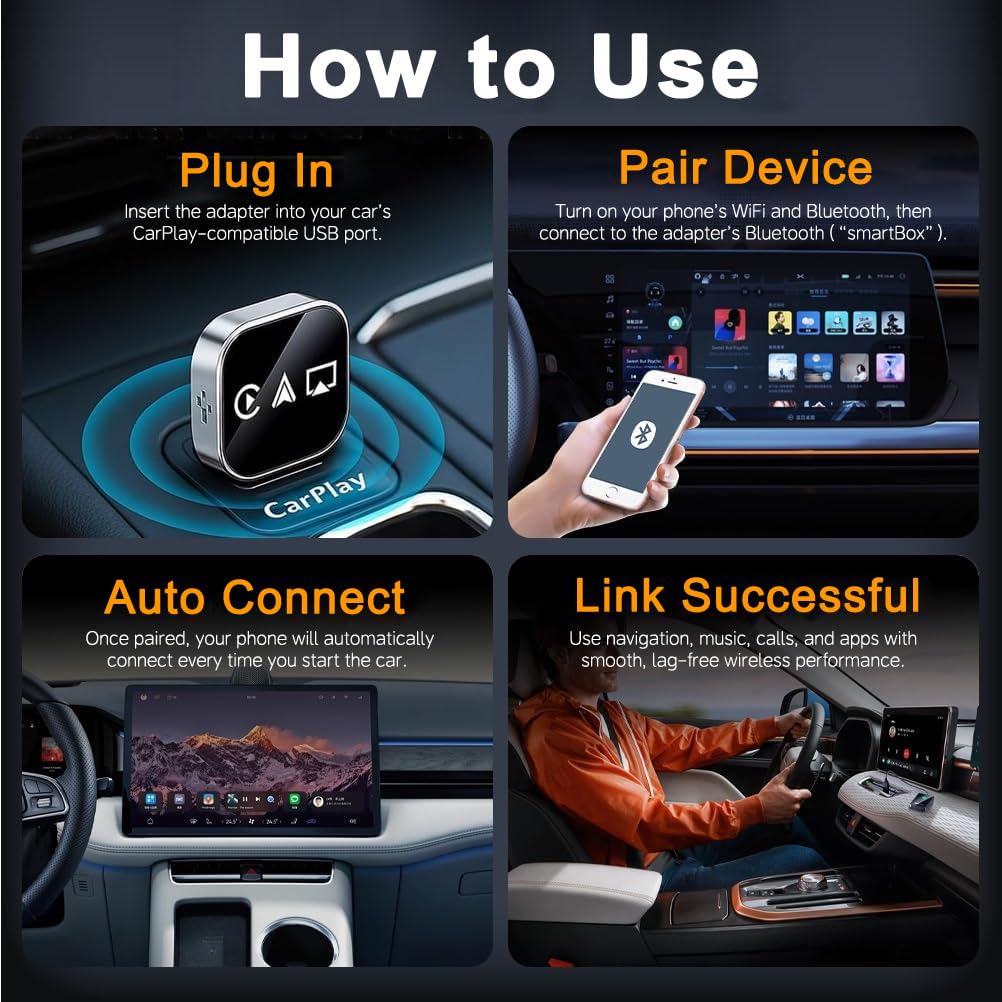 2026 Upgrade 3 in 1 Screen Mirror iOS Phone, Plug-and-Play Smart Car Interconnection Box with Fast 3s Connection, Voice 