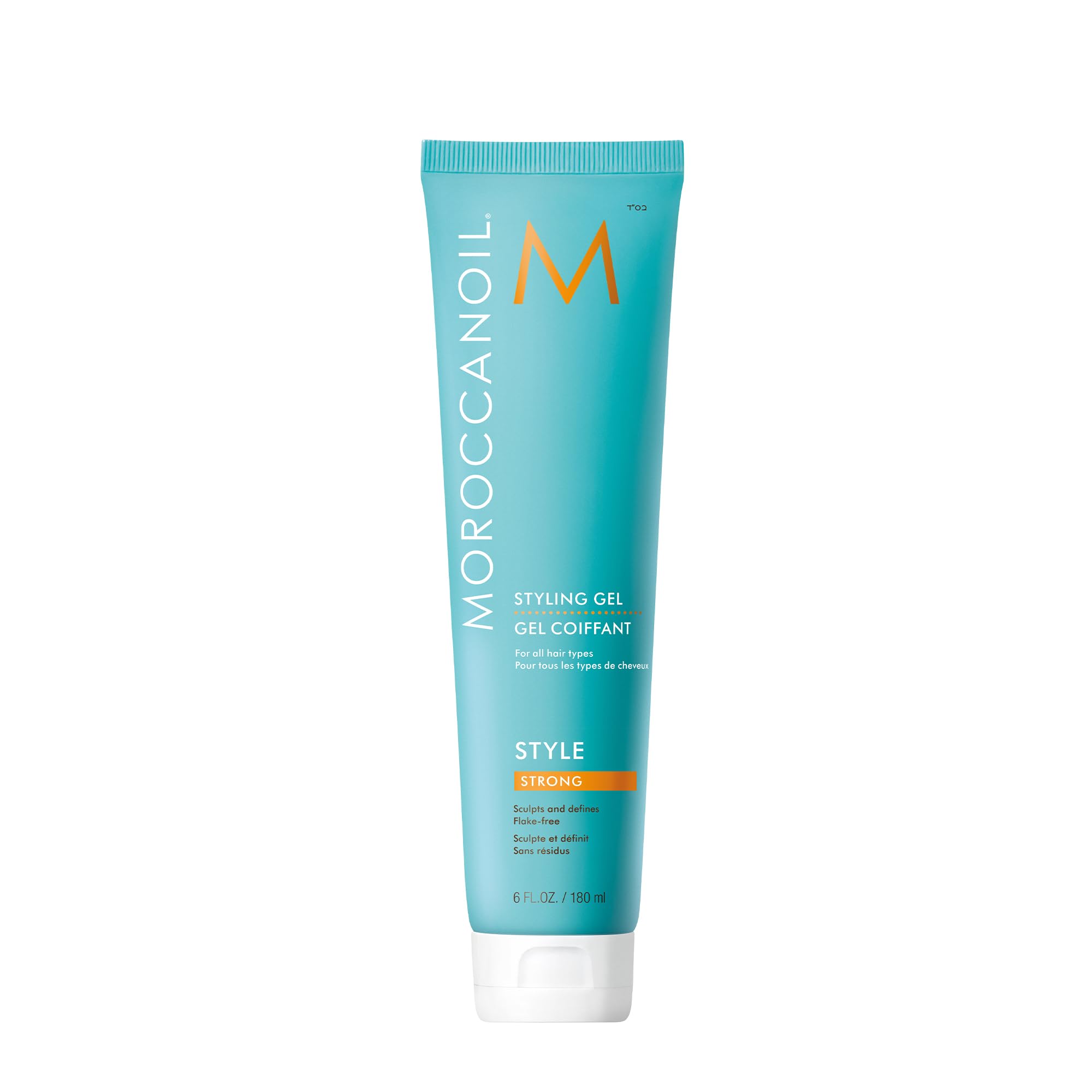 Moroccanoil Strong Styling Gel in a 6 fl oz tube, providing firm hold and shine for hair styling.