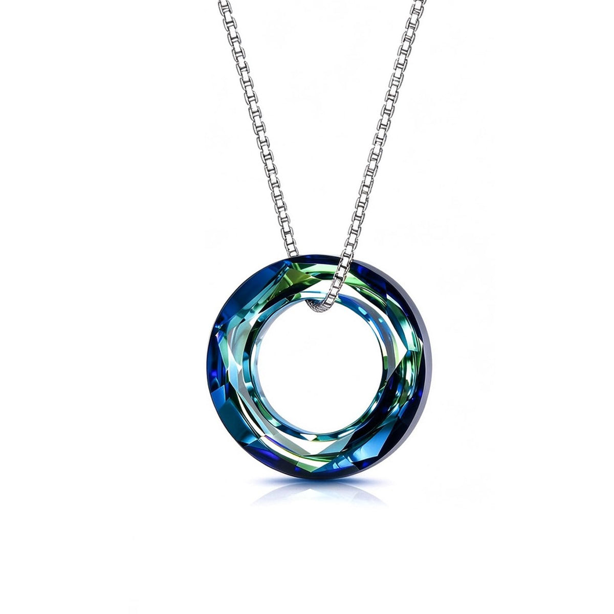AOBOCO Circle Crystal Necklace 925 Sterling Silver Healing Gift for Women – silver