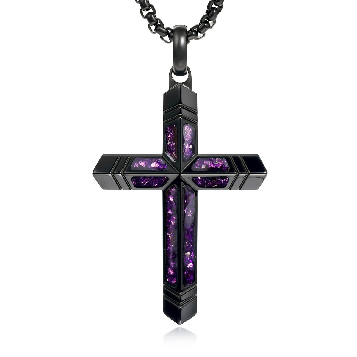 GTMJ Amethyst Cross Necklace for Men with Adjustable Box Chain For Everyday Wear Christian Men's Cross Necklace Jewelry 