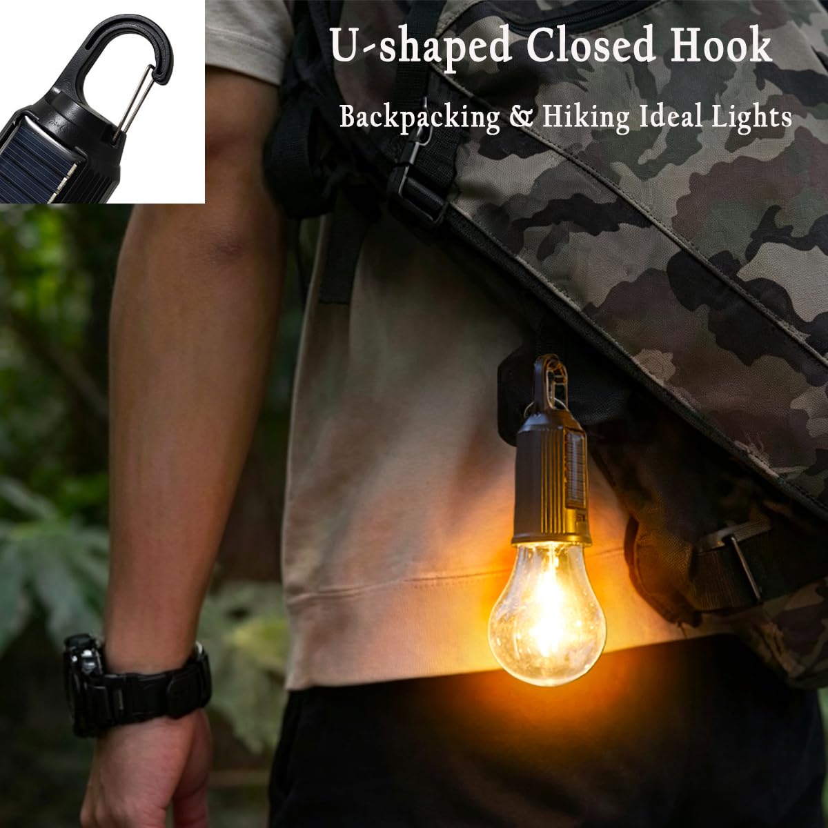 MuMuLZRer 6 Pack Rechargeable Solar Camping Light Bulb – back view and specifications