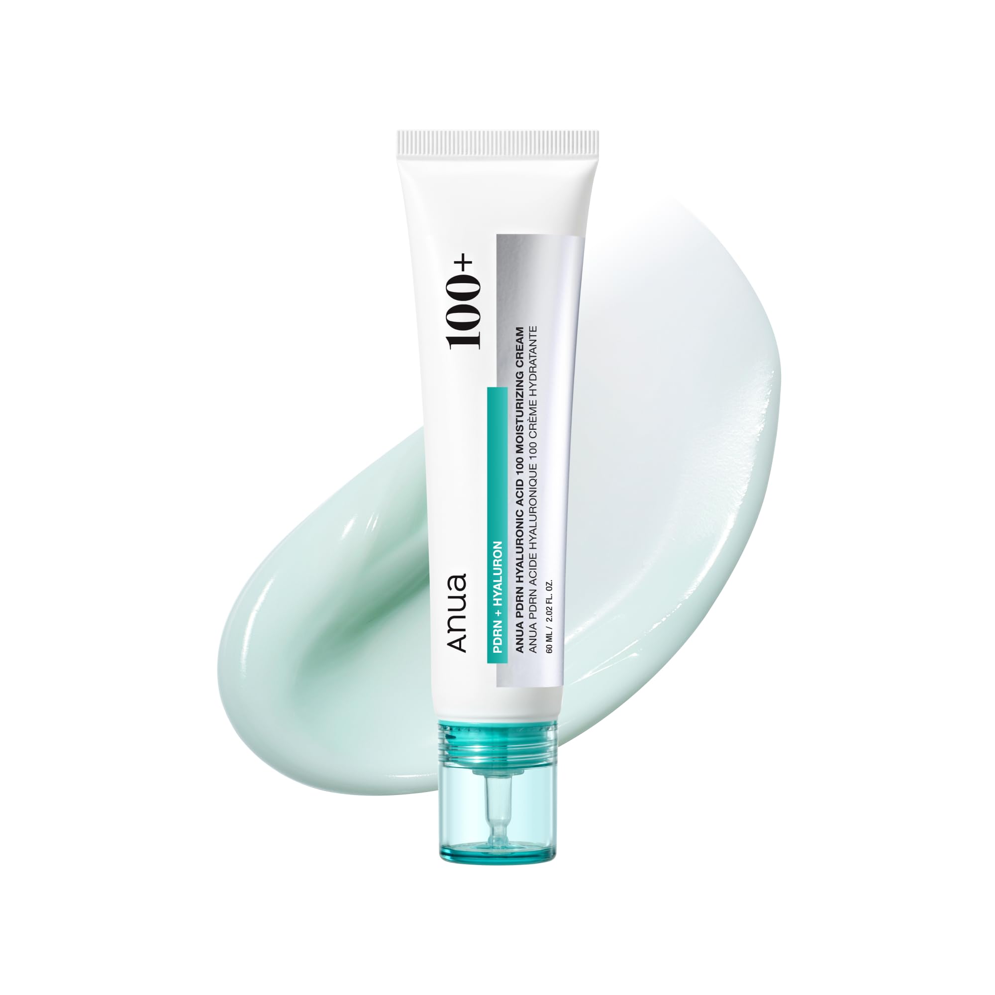 ANUA PDRN Hyaluronic Acid 100 Moisturizing Cream in 2oz jar, featuring smooth, hydrating skincare for radiant skin.