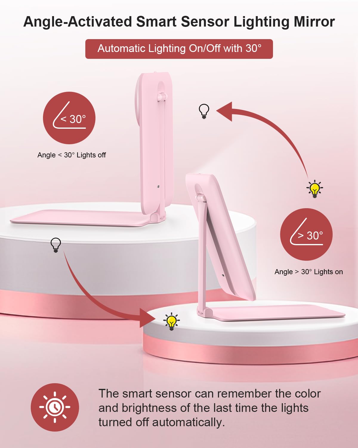 Gospire Travel Makeup Mirror with Lights and Magnification 10X, Pink – packaging and label