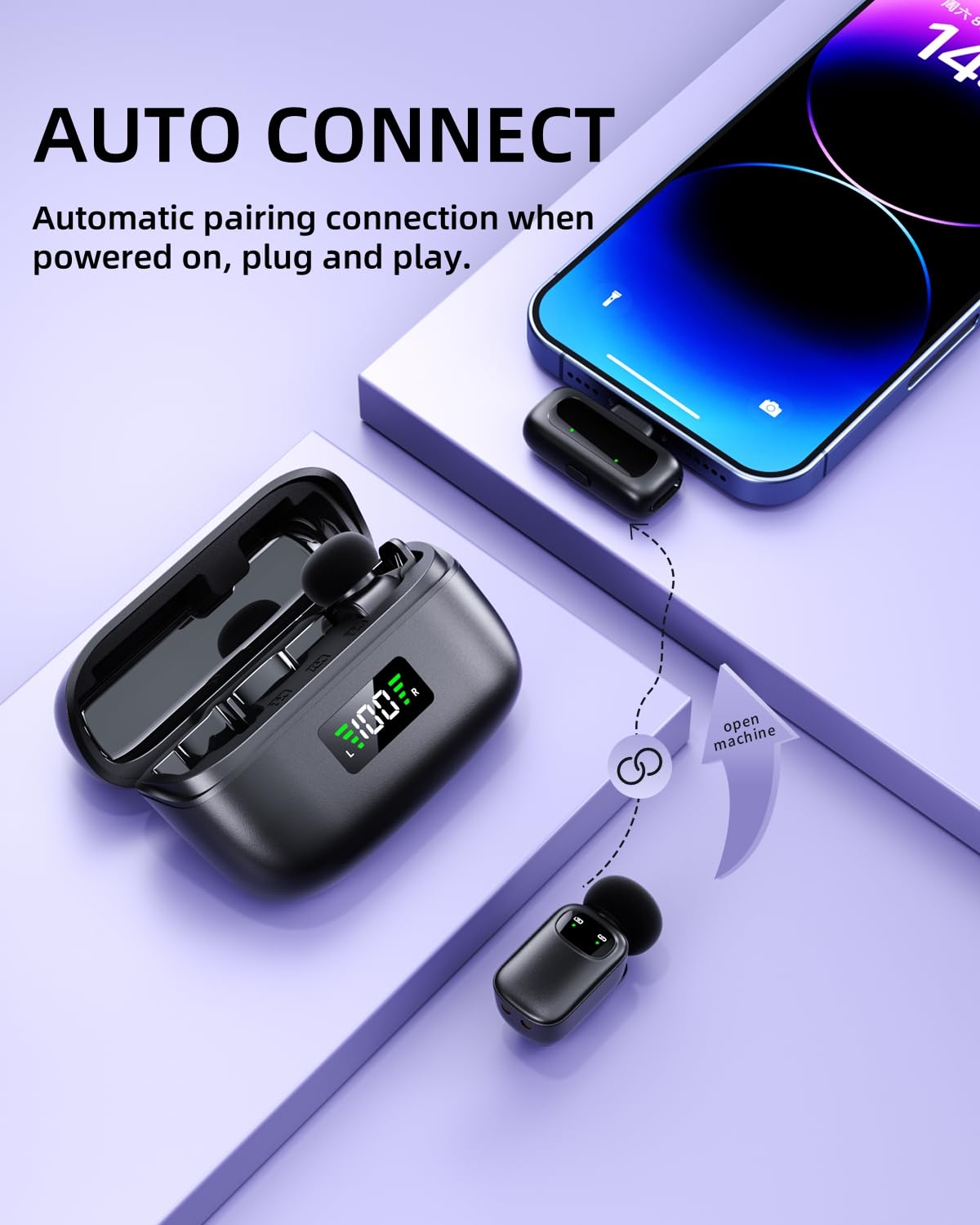 METTOMUS T1 mini Wireless Lavalier Microphone for iPhone/Android/iPad, 3-Level Noise Reduction, 30H Battery Life, AI Voi