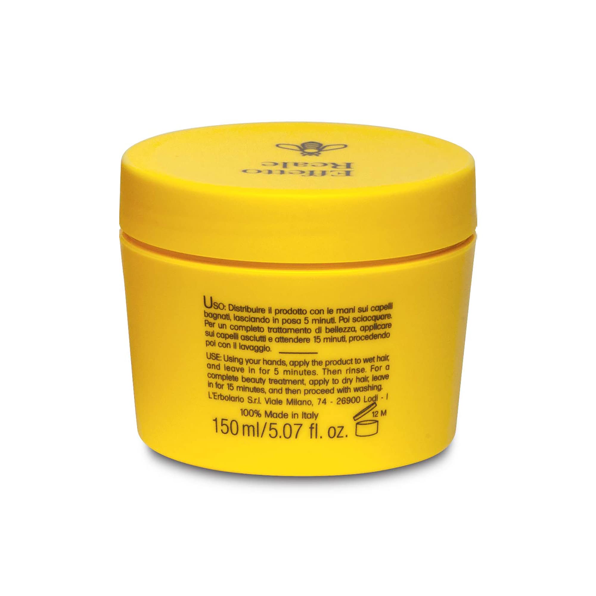 L'Erbolario Effetto Reale nourishing hair mask in 5.07 oz jar, showing creamy conditioner for dry, damaged hair with healthy shine.