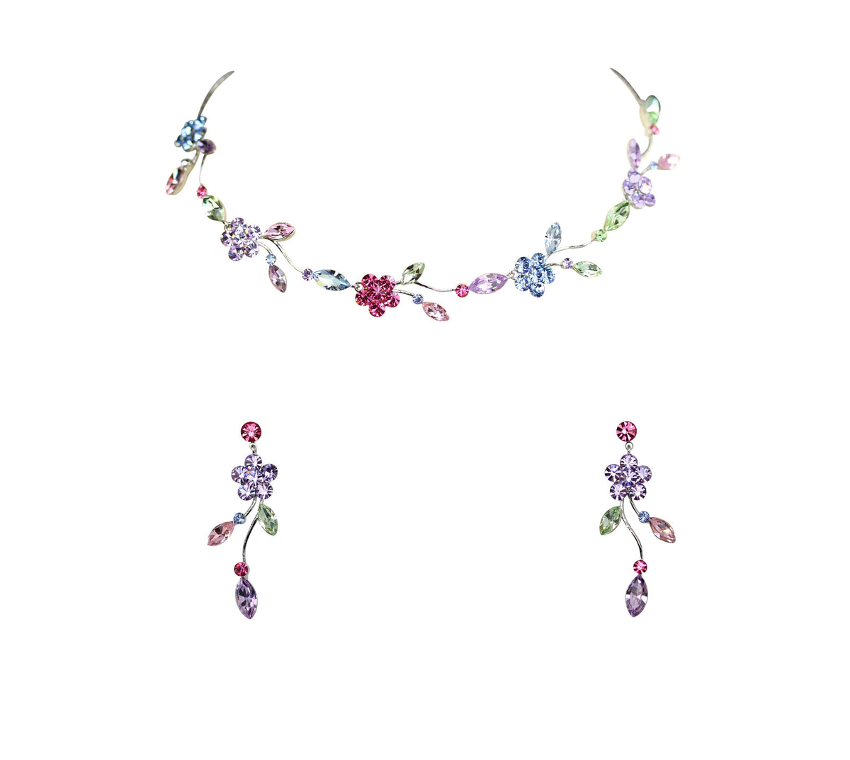 Faship Gorgeous Rhinestone Crystal Floral Necklace Earrings Set – product photo (Jewelry Sets)