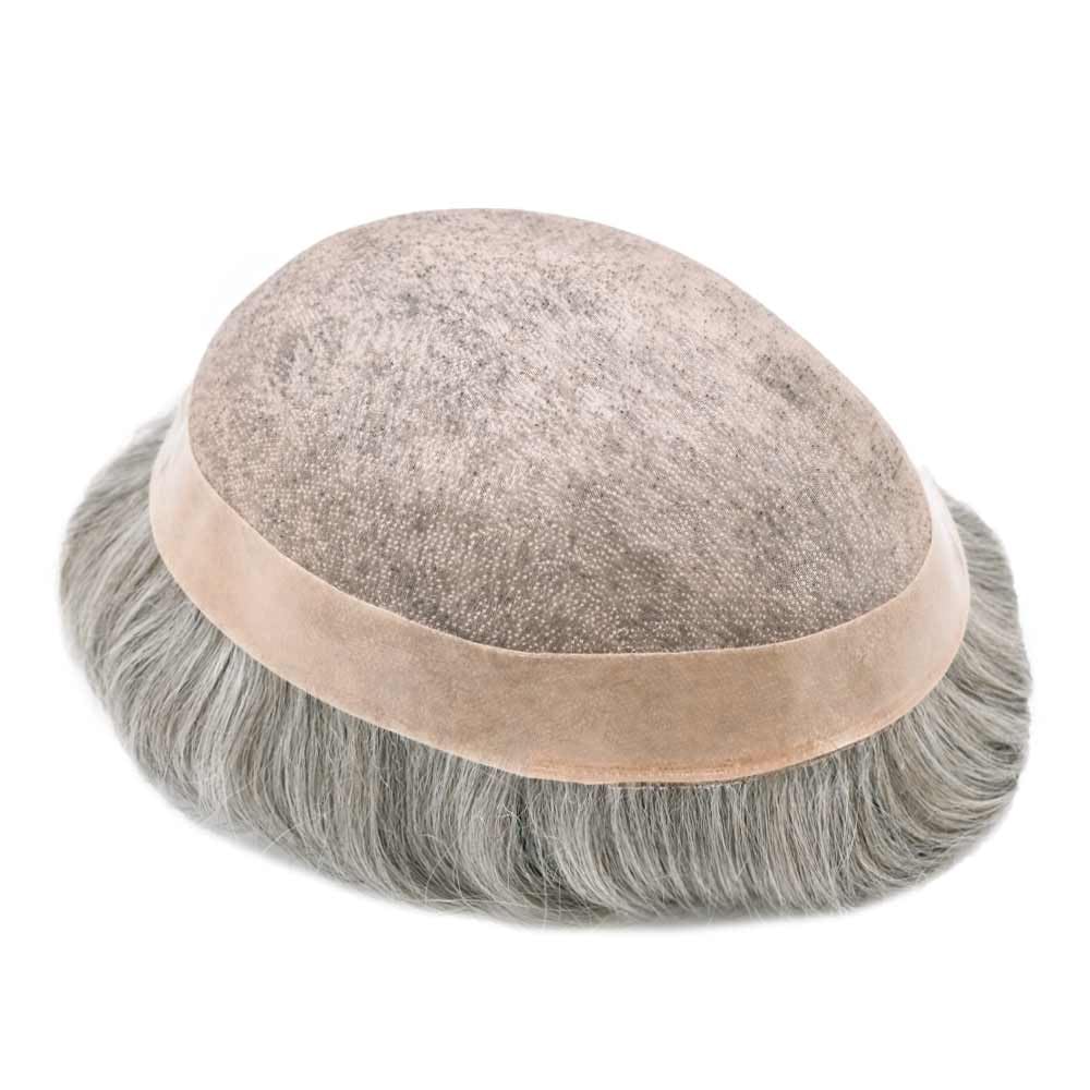 Curve Hair Mens Toupee Human Hair Piece Replacement System Monofilament Wig Hair Unit for Men Durable Poly Coated Mens Hairpiece (#365 Dark Brown+65% Gray, 8"X10")