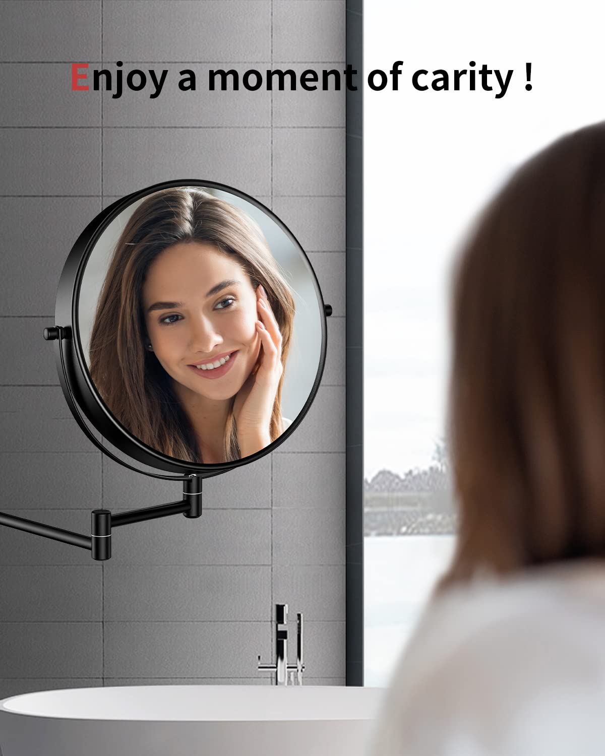 Gospire 9" Large Size Wall Mount Magnifying Mirror, 1X/10X Magnification Double-Sided, 360° Swivel Extendable Cosmet