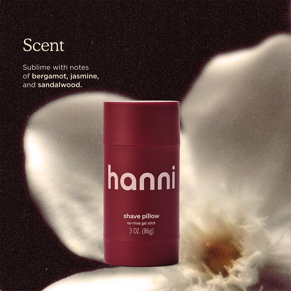 HANNI Shave Pillow No-Rinse Shave Gel Stick, Waterless Dry Shave, 3 oz – back view and specifications
