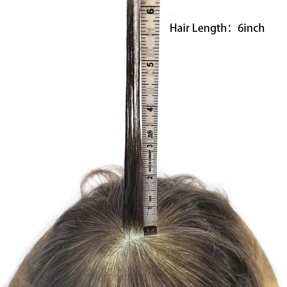 SINGA HAIR men's toupee with real human hair, Swiss lace cap, natural hairline, medium brown with 60% grey, 6x9 inch wig cap