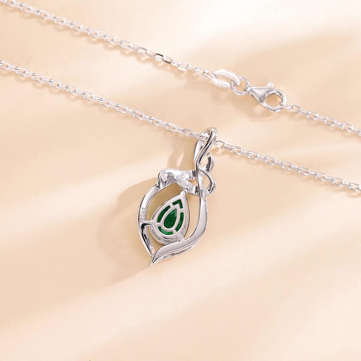 FANCIME Birthstone Necklace for Women Sterling Silver Teardrop Pendant – full view