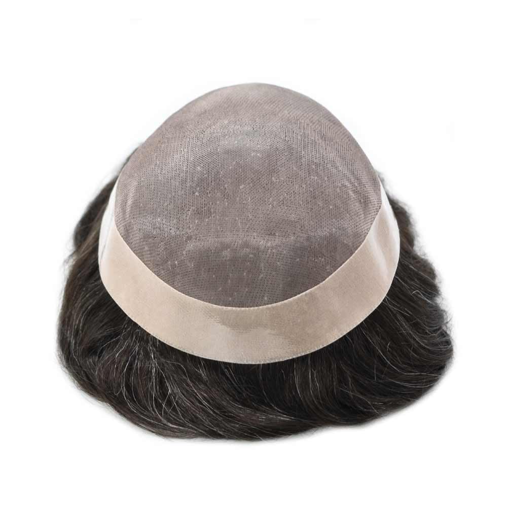 Curve Hair Mens Toupee Human Hair Piece Replacement System Monofilament Wig Hair Unit for Men Durable Poly Coated Mens Hairpiece (#220 Darkest Brown+20% Gray, 6"X8")