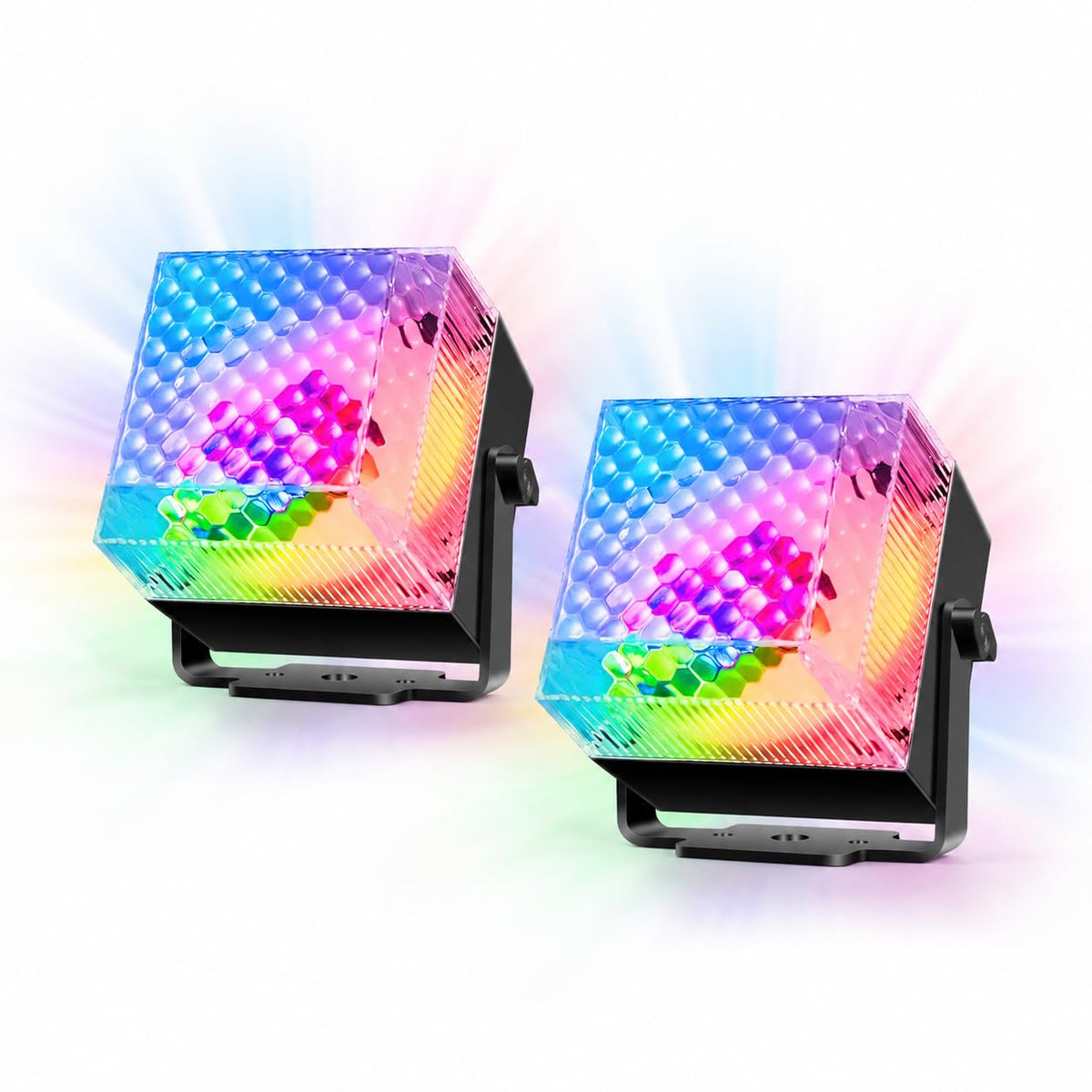 BUCLHOZ 2 Pack Party Lights, Disco LED Lights Sound Activated with Remote Controls, Dual Strobe Mood Lighting for Indoor