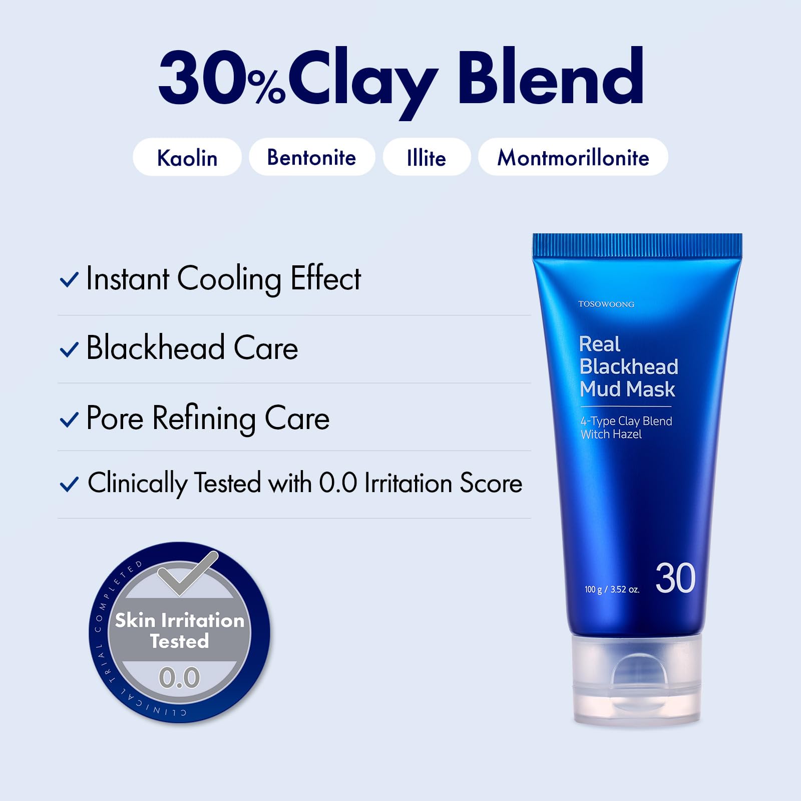 TOSOWOONG Real Blackhead Mud Mask for pore care and oil control, showing a cooling, clay-based skincare treatment in a jar.