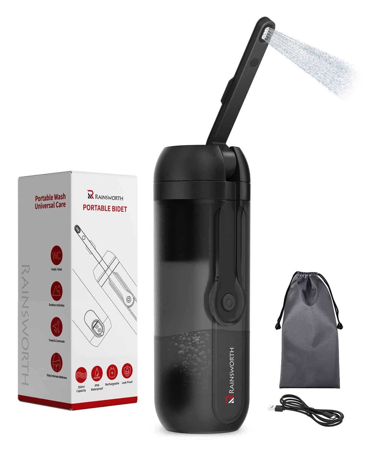 Rainsworth Portable Electric Bidet, 350ml, Travel & Personal Care, Black – product photo (Bidets)