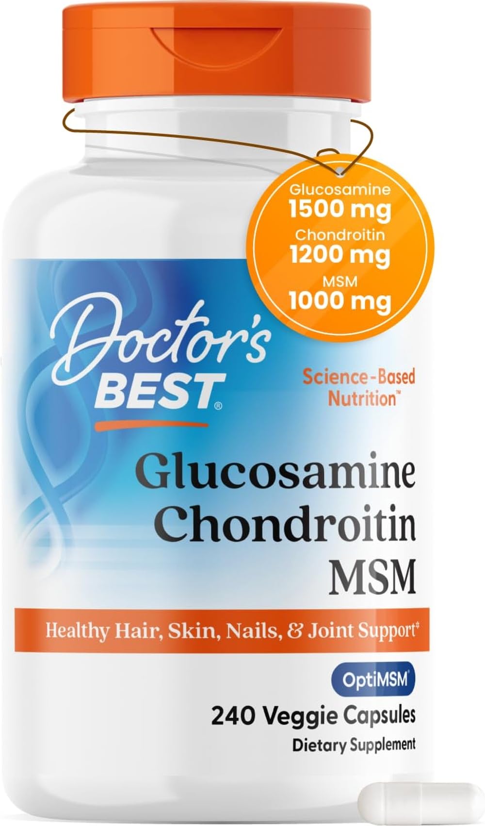 Doctor's Best Glucosamine Chondroitin MSM, Non GMO, 240 Capsules - Product Imagery