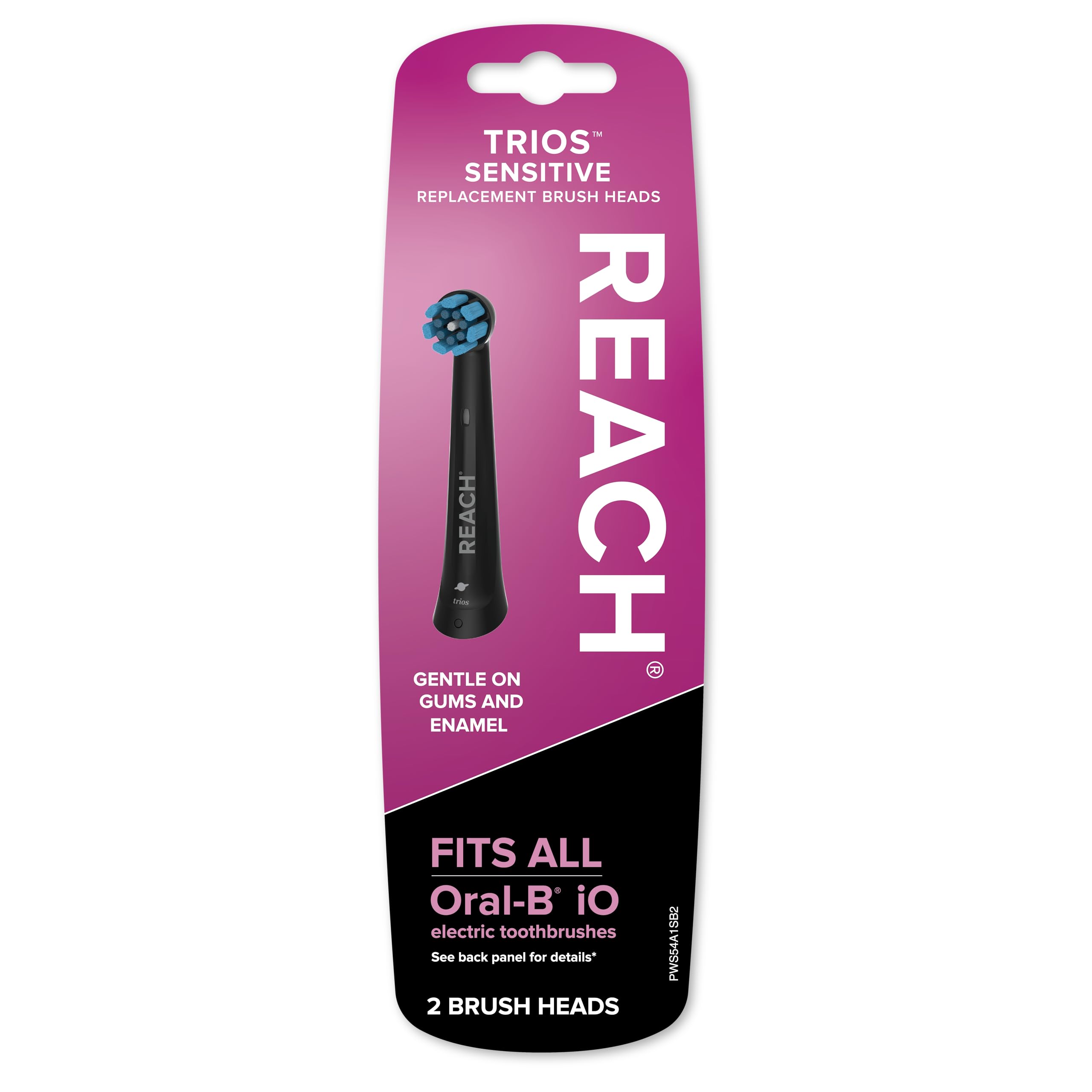 Reach Trios Sensitive replacement toothbrush heads for Oral-B iO electric toothbrush, designed for gentle cleaning and oral health.