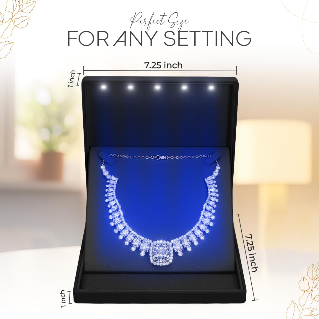 YJCBOX Elegant LED Light Necklace Box – Luxury Gift Holder for Jewelry, Weddings, Anniversaries, and Storage (Black) – c