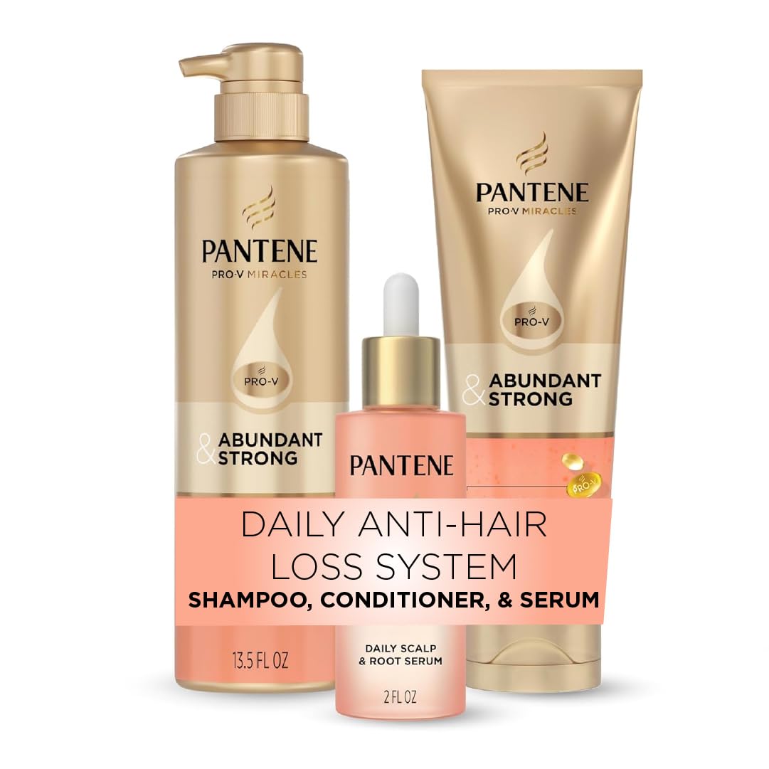 Pantene Abundant & Strong 3-Piece Regimen with B5 Complex + Niacinamide, Shampoo (13.5 oz), Conditioner (8 oz), Serum (2