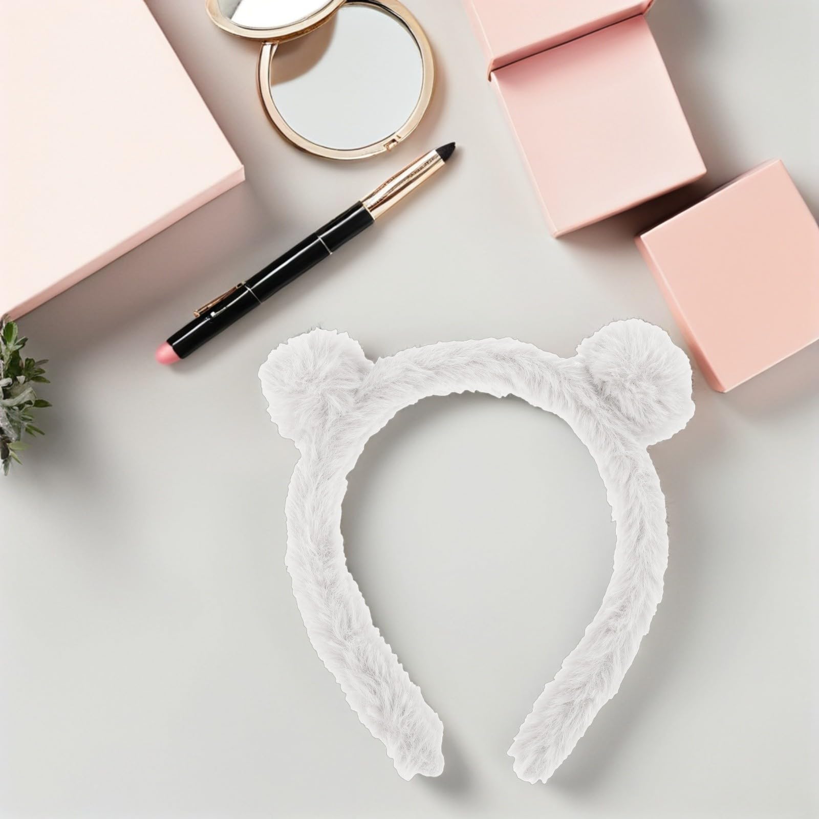 Yardwe Plush Bear Ears Headband Cute Fluffy Hairband 2pcs for Women