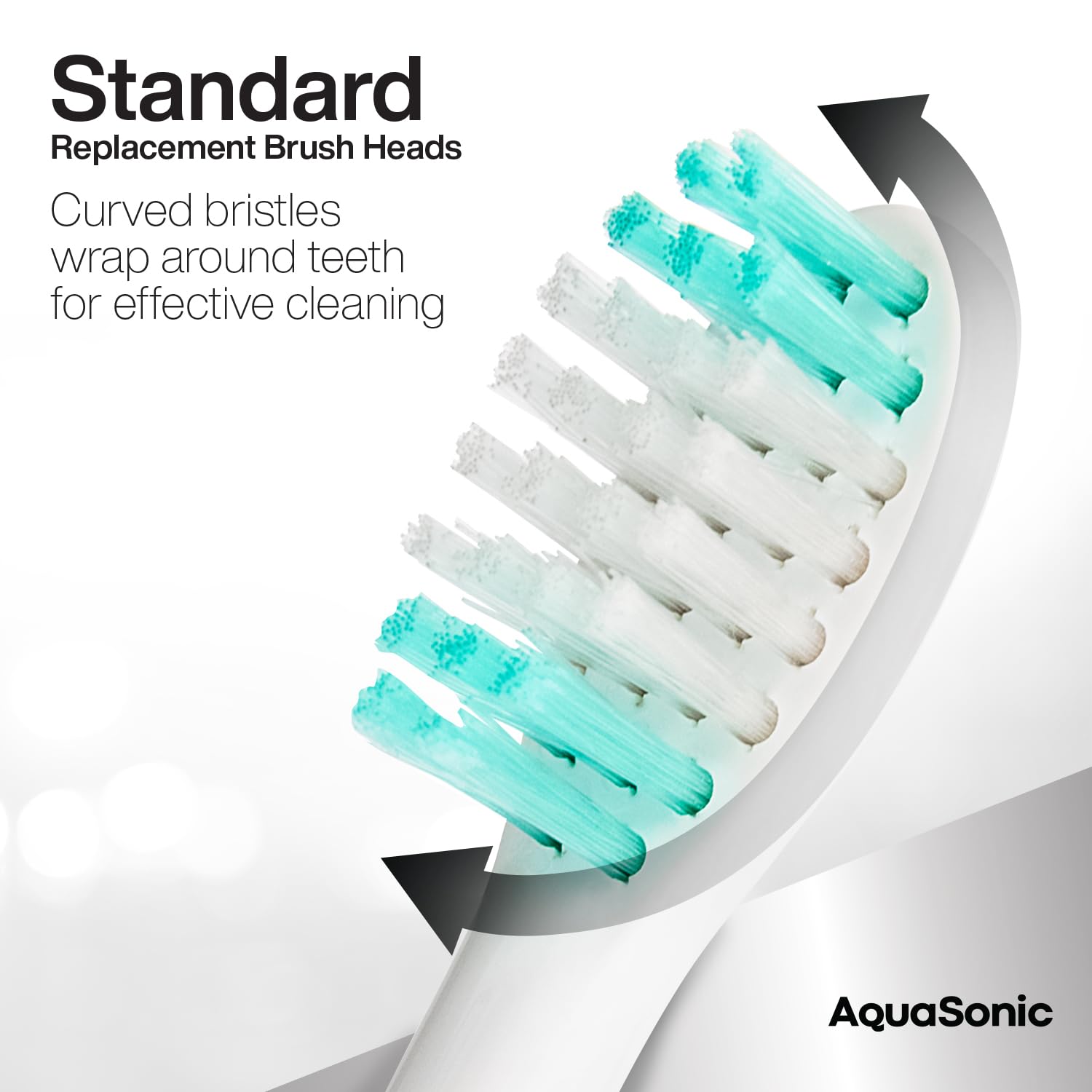 Set of 8 AquaSonic genuine replacement toothbrush heads for normal and sensitive teeth, compatible with AquaSonic toothbrush handles.