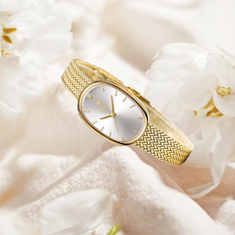 MASTOP Petite Vintage Oval Gold Bracelet Watch for Women, Fits Small Wrists – full view