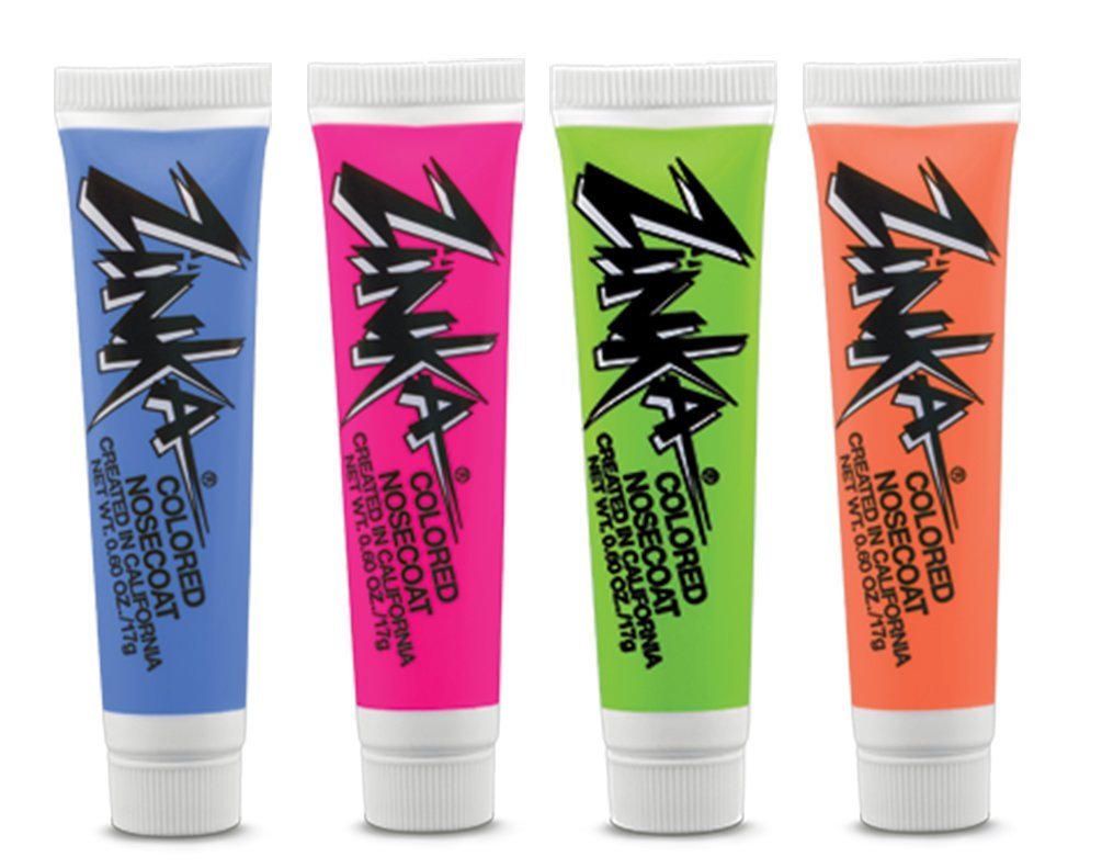 Zinka Colored Sunblock Zinc Waterproof 0.6oz, Blue/Pink/Green/Orange, 4 Pk SPF 50