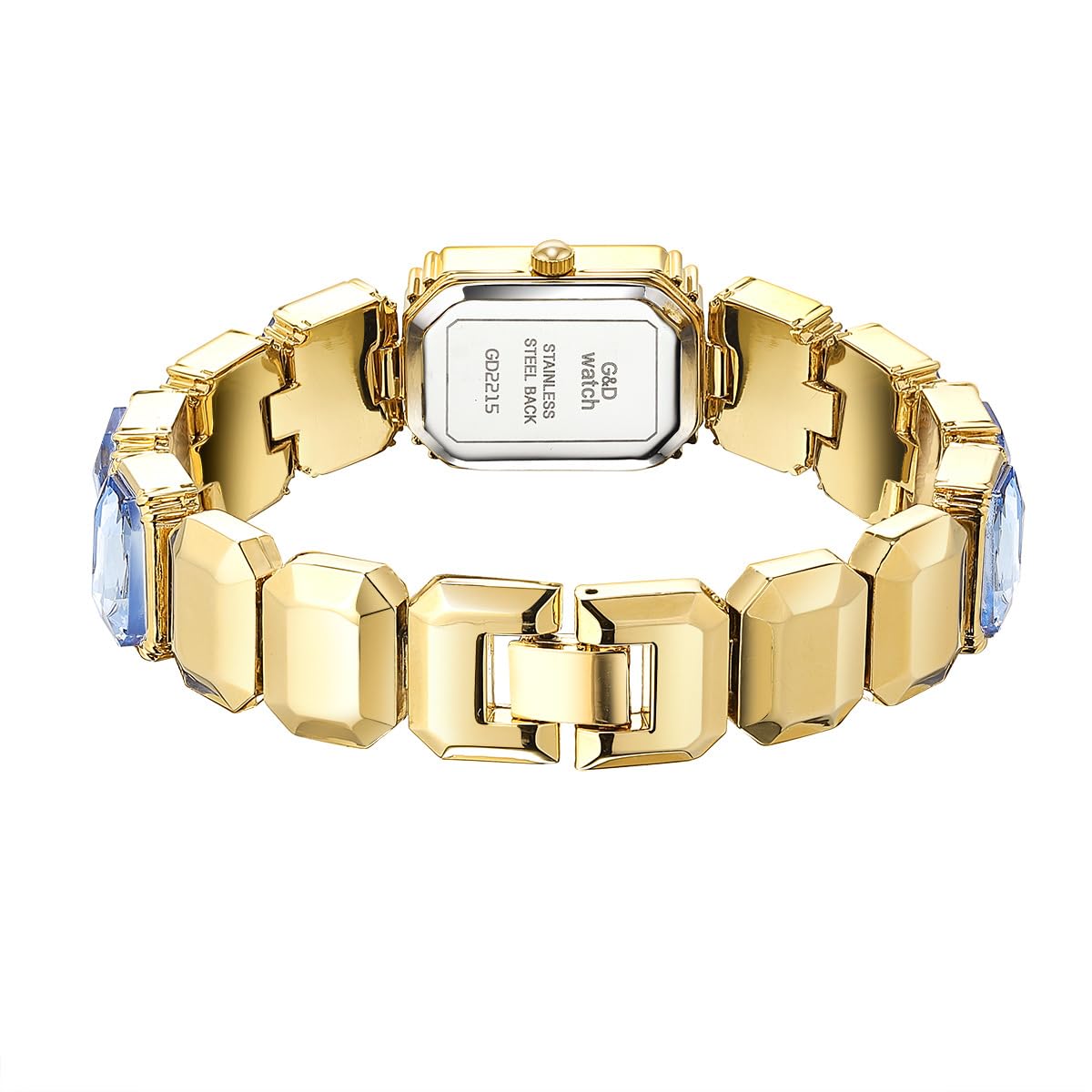 FANMIS Women’s Luxury Crystal Bangle Watch-Gemstone Bracelet Design Wristwatch Diamond Gold Plated Rectangle Watches,Fas