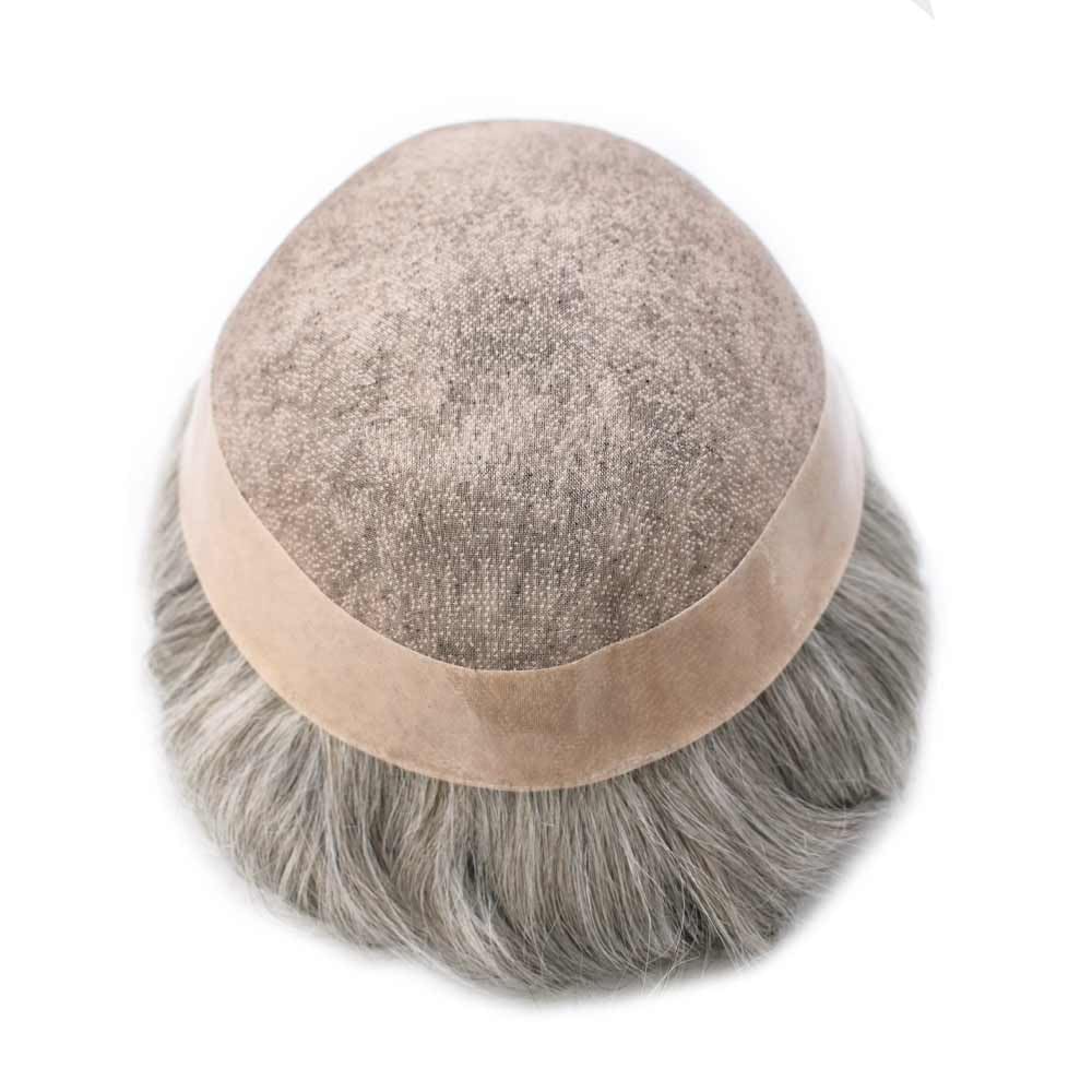 Curve Hair Mens Toupee Human Hair Piece Replacement System Monofilament Wig Hair Unit for Men Durable Poly Coated Mens Hairpiece (#365 Dark Brown+65% Gray, 8"X10")