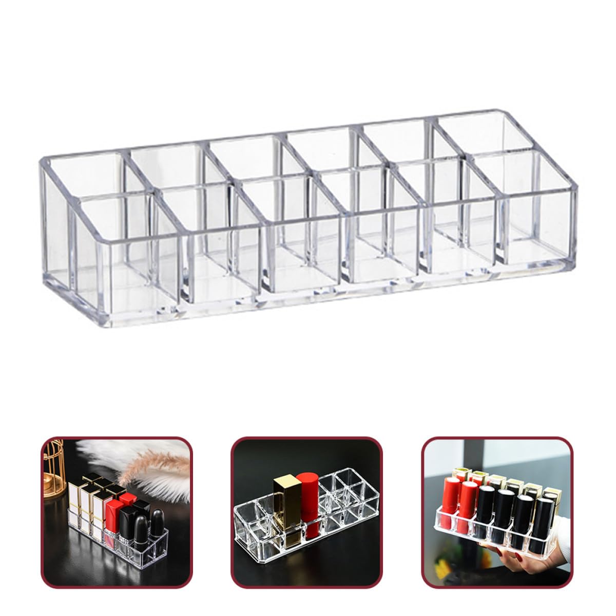 Sewroro 2-piece lipstick organizer and lip gloss holder with 12 slots, double-layer cosmetic storage caddy for vanity or makeup table.
