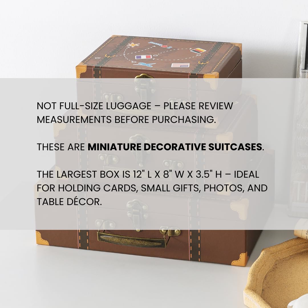SLPR - Small Vintage Suitcase Boxes, Set of 3, Travel Themed Party Decor – product photo (Decorative Boxes)