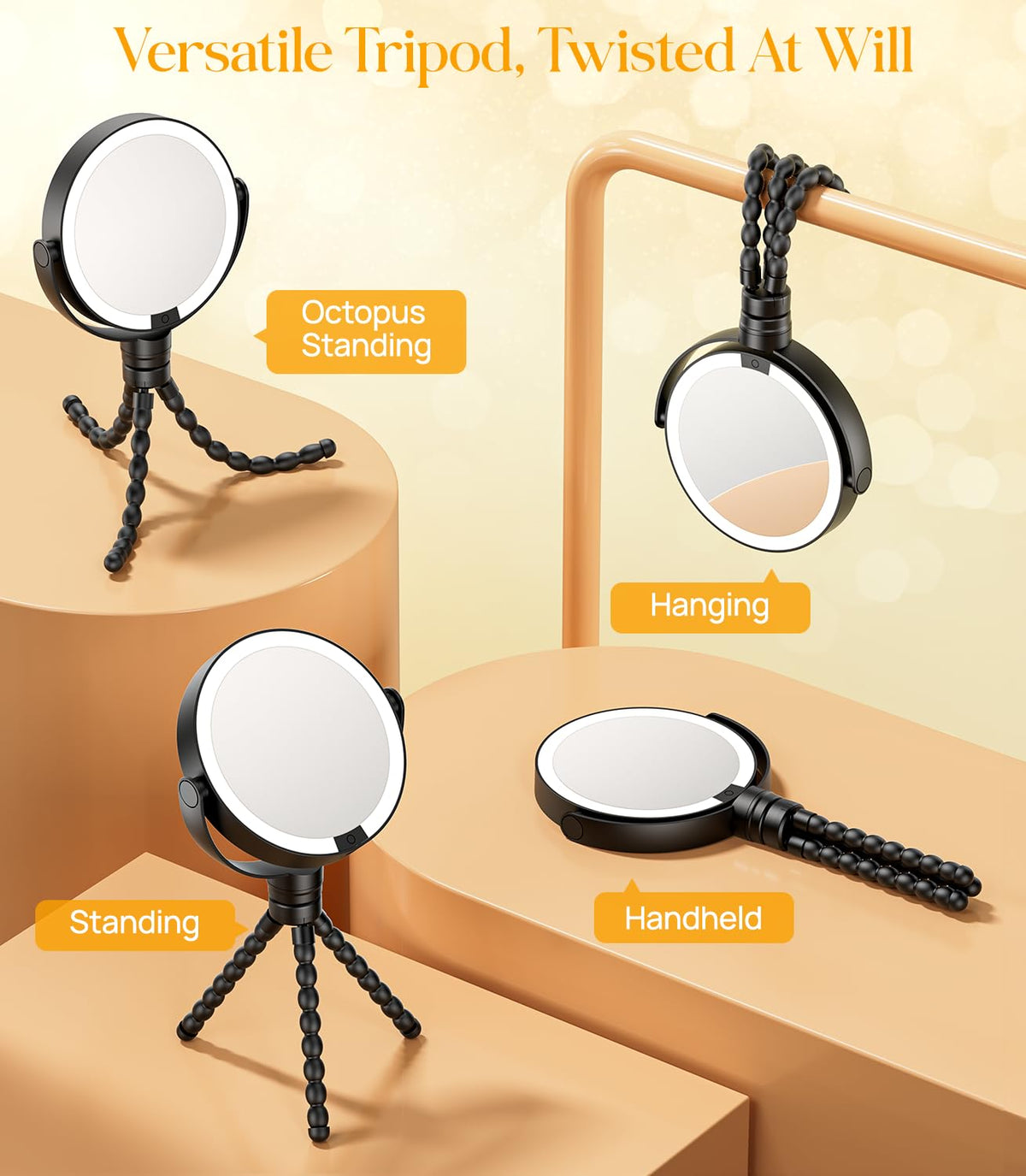 Gospire 5.85” Tripod Travel Makeup Mirror with Light and Magnification – product photo (Makeup Mirrors)