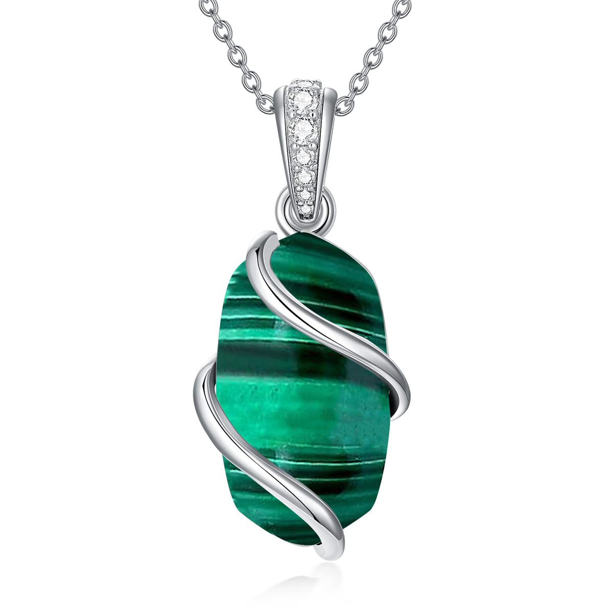 HPQQ Pendant Necklace for Women Sterling Silver Dainty Gemstone Jewelry – Malachite