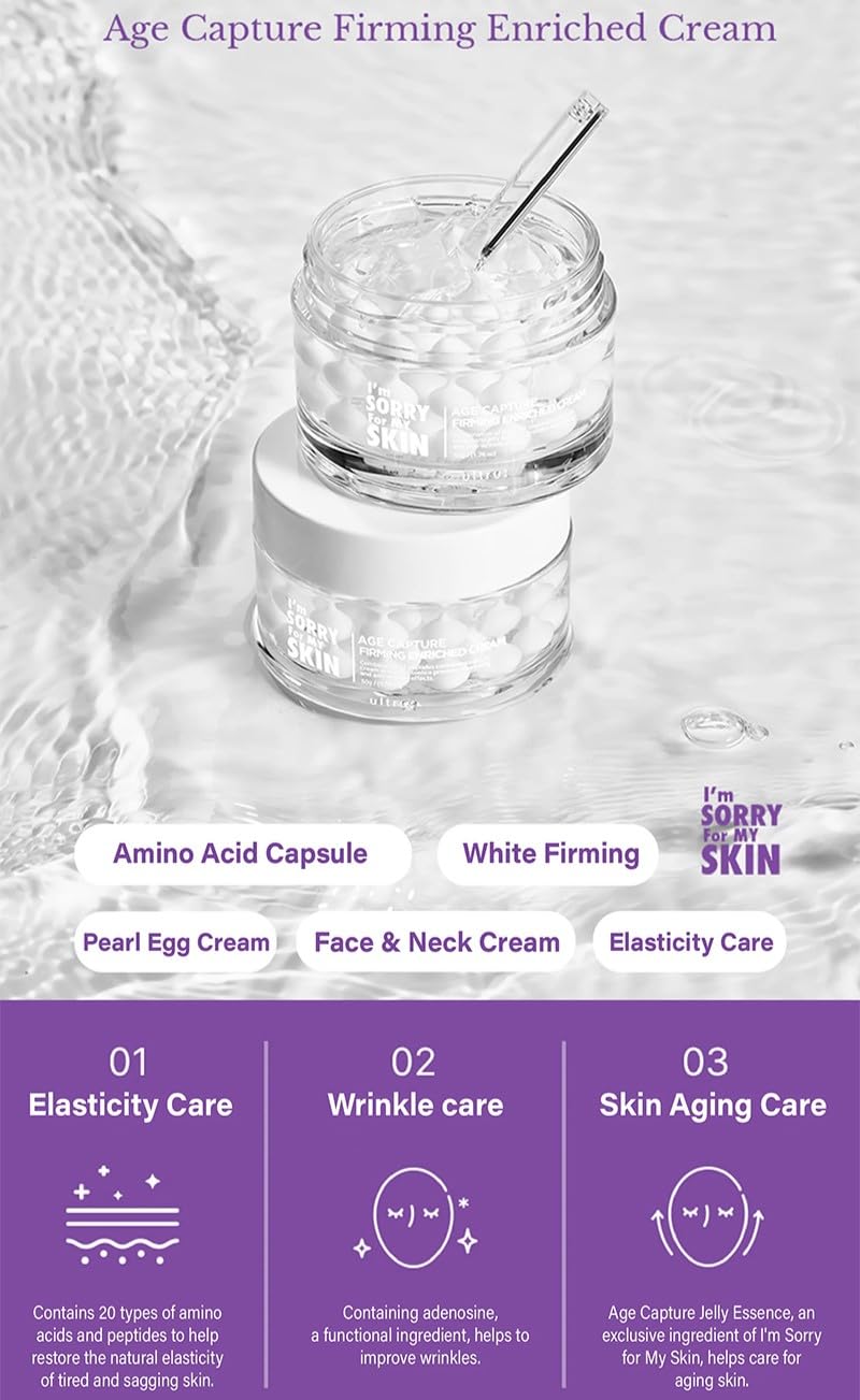 I'M SORRY FOR MY SKIN Age Capture Facial Cream, Korean Skin Care Moisturizer for Face and Neck with Hyaluronic Acid, Ant