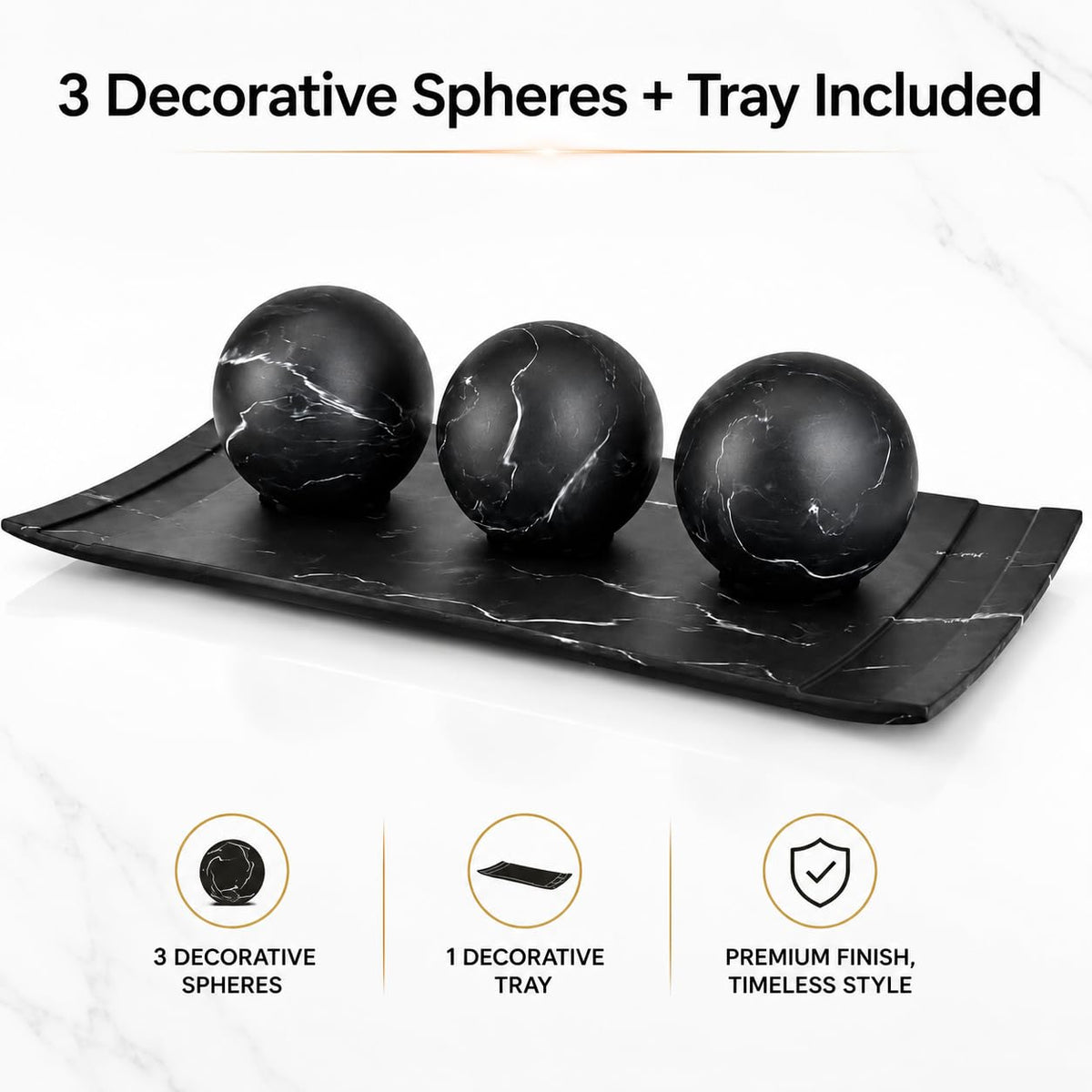 Creative Scents Black Marble Look Home Decor Bowl and Orb Set - Coffee Table Decor for Living Room - Centerpiece Table D