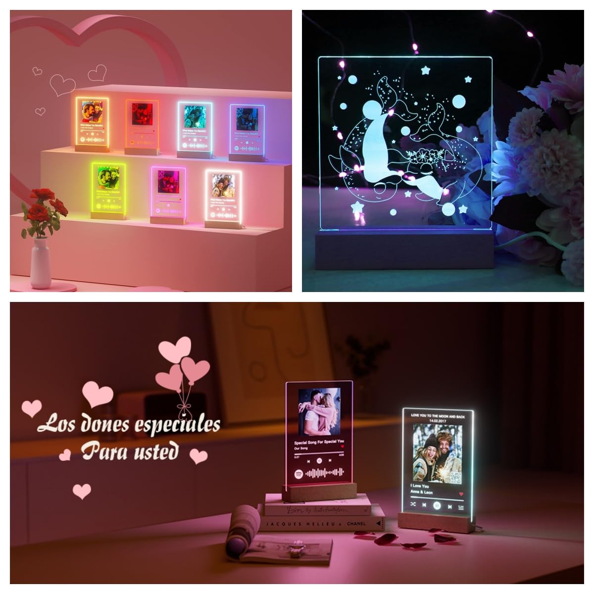 Lyshujli 4Pcs Rectangle Wood LED Light Stand Display Base for Plexiglass Acrylic – Colorful Light, Wood