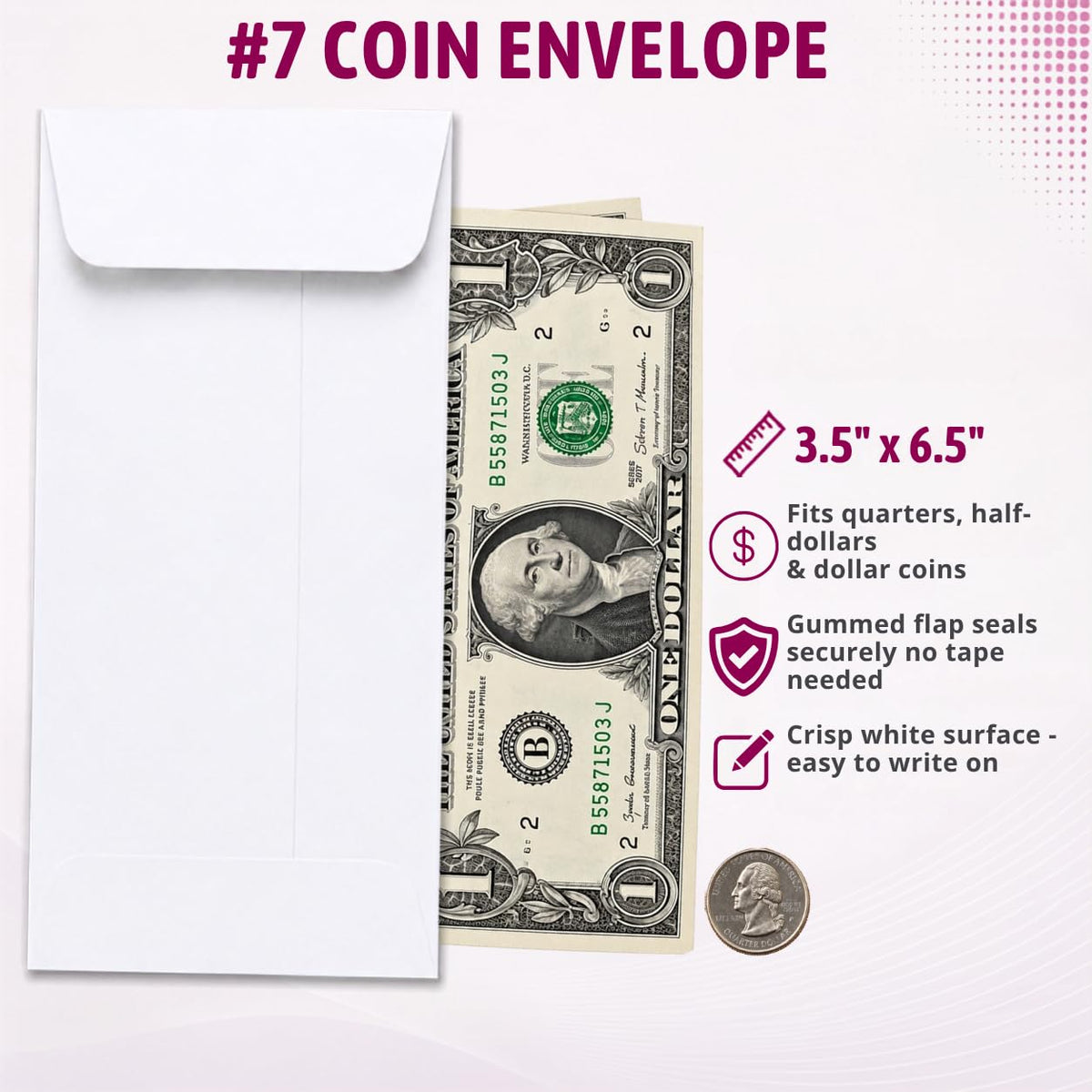 NextDayLabels - Box of 500#7 White Coin Envelopes, Made in USA – packaging and label