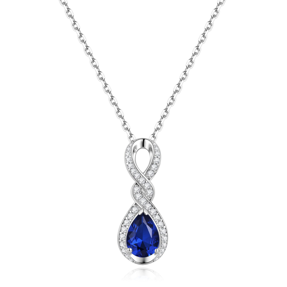 FANCIME Sapphire Necklace September Birthstone Sterling Silver Dainty Infinity Knot Pendant Necklace Blue Gemstone Fine 