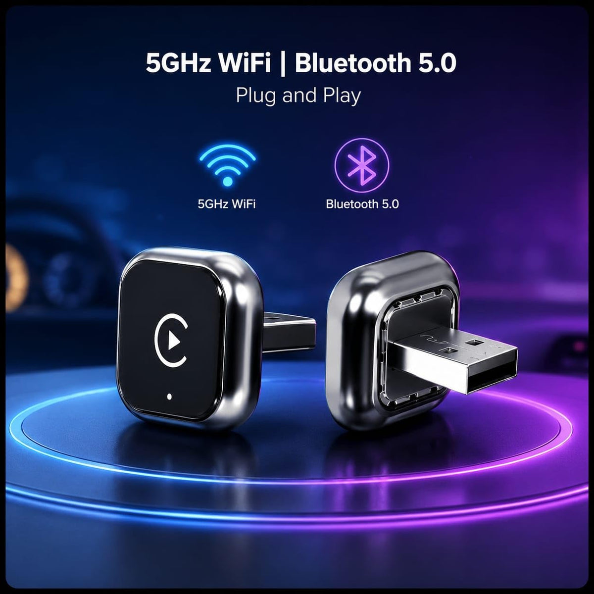 Genial Essence 2-in-1 Mini Wireless CarPlay & Android Auto Adapter – full view