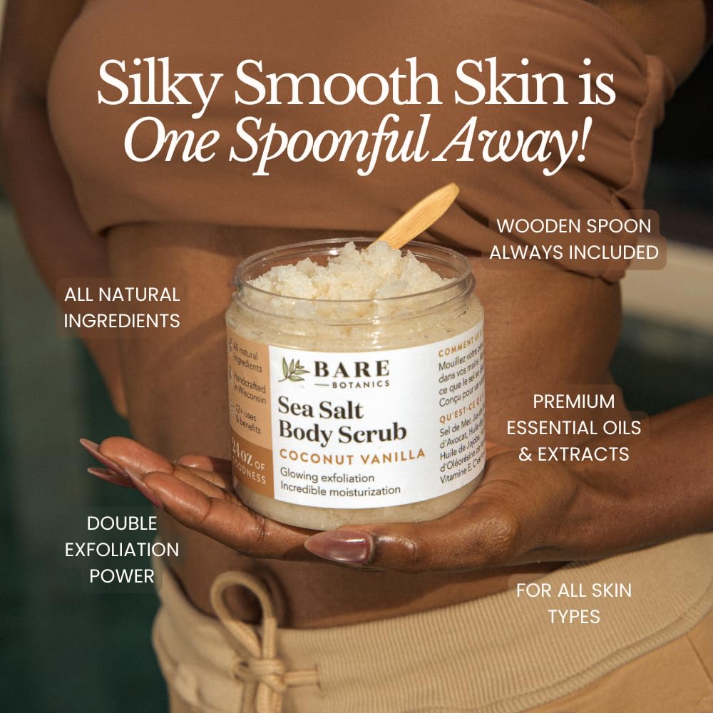 Bare Botanics 24oz Coconut Vanilla Sea Salt Body Scrub Natural Exfoliator – alternate angle