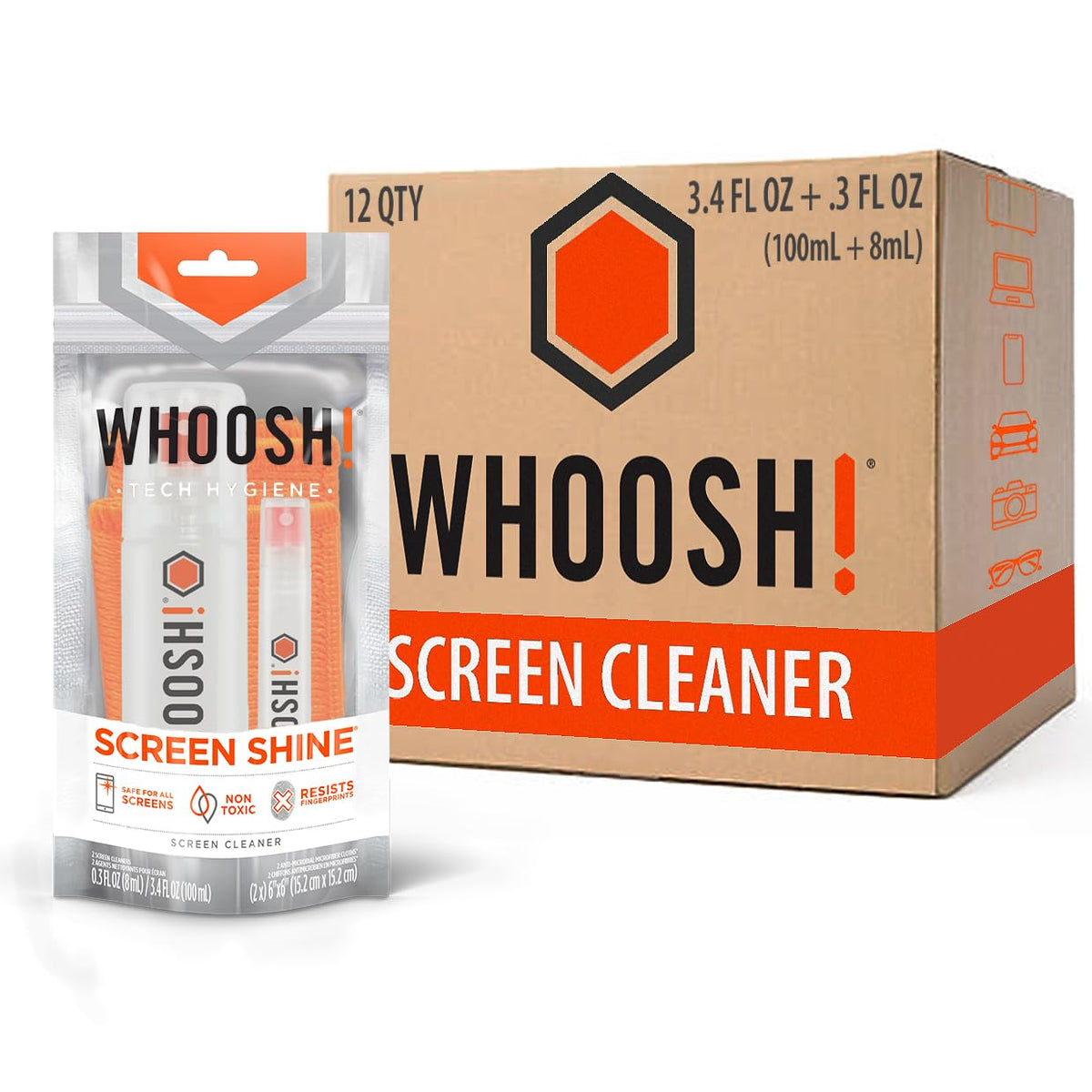 WHOOSH! Screen Shine Duo – Screen Cleaner Kit, Set of 2, 3.4 + 0.3 fl oz – Eco-Friendly, Non-Toxic, Recyclable, Unscente