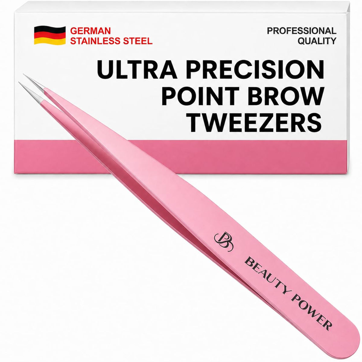 Beauty Power Precision Pointed Tweezers, Ingrown Hair & Eyebrow, Pink – product photo (Tweezers)